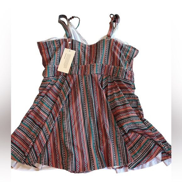 Bloom Chic Plus Size Bandana Striped Print Adjustable Straps Swim Dress 22-24W. - Picture 6 of 13